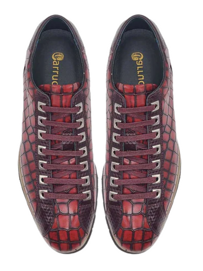 Carrucci Mens Burgundy Crocodile-Embossed Leather Sneakers