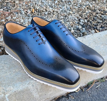Carrucci Mens Dark Navy/Blue Two Tone Lace-up Oxford Leather Dress Shoes