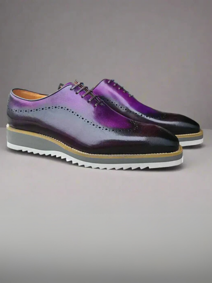 Carrucci Mens Purple Two Tone Lace-up Oxford Leather Dress Shoes