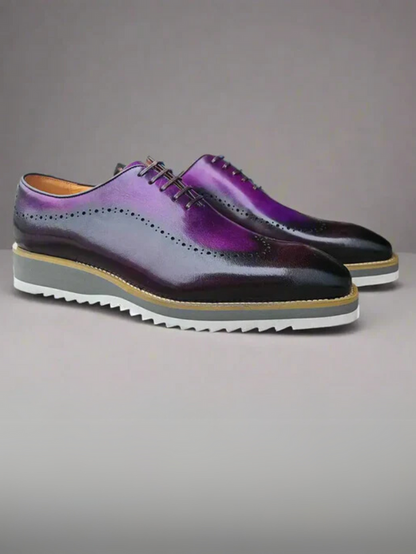Carrucci Mens Purple Two Tone Lace-up Oxford Leather Dress Shoes