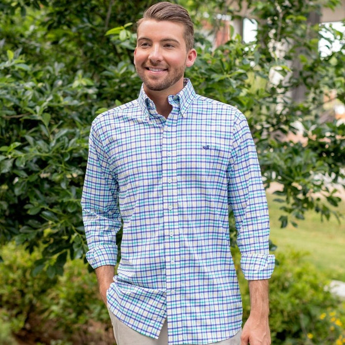 Purple  Green  and  Gold | Chambers Performance Gingham Dress Shirt | Long Sleeve Performance Dress Shirt