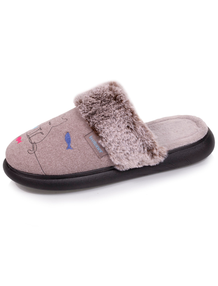 Chaussons mules Femme chat Taupe