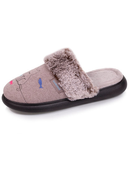 Chaussons mules Femme chat Taupe