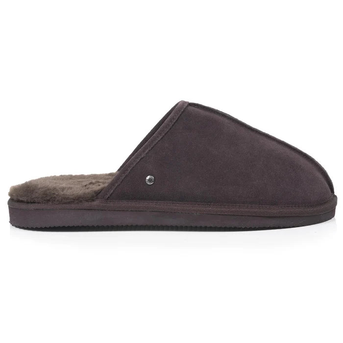 Chaussons Mules Homme Cuir Chocolat