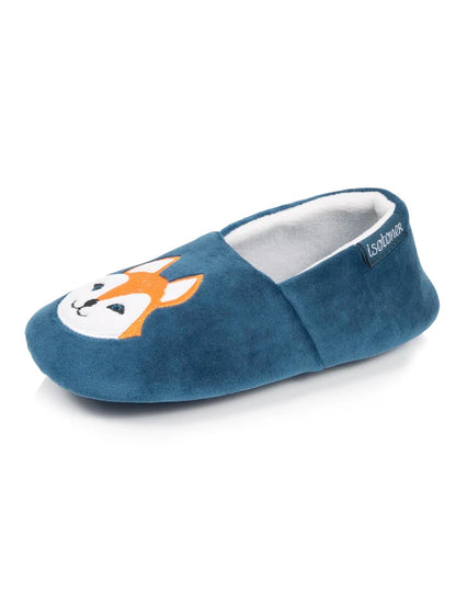 Chaussons Slippers Enfant velours renard Bleu