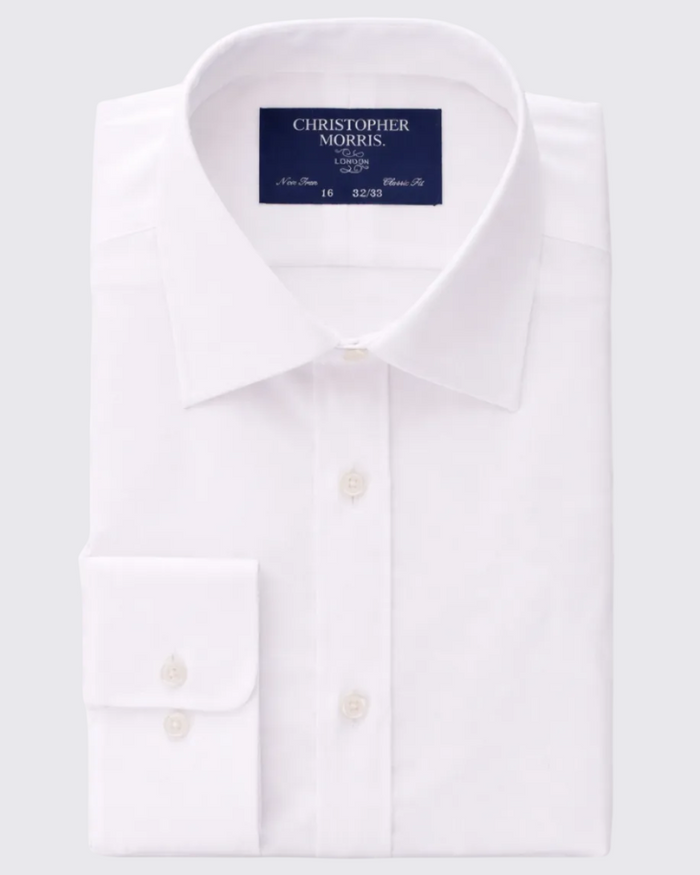 Christopher Morris Mens 100% Cotton Solid White Non-Iron Classic Fit Dress Shirt