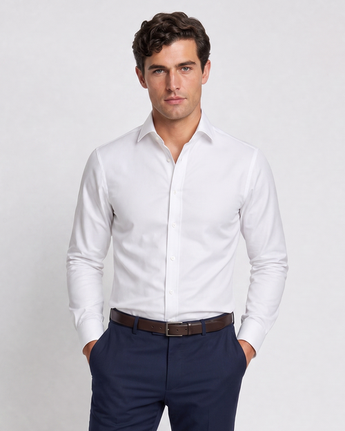Christopher Morris Mens Solid White Extra Slim Fit Spread Collar Non Iron Cotton Dress Shirt - The Suit Depot