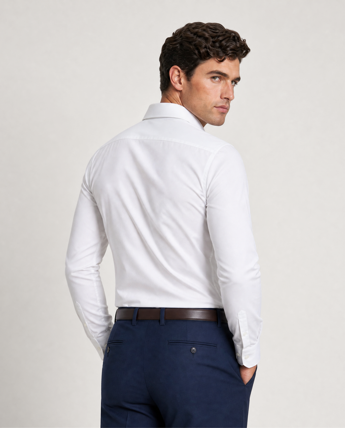Christopher Morris Mens Solid White Extra Slim Fit Spread Collar Non Iron Cotton Dress Shirt - The Suit Depot