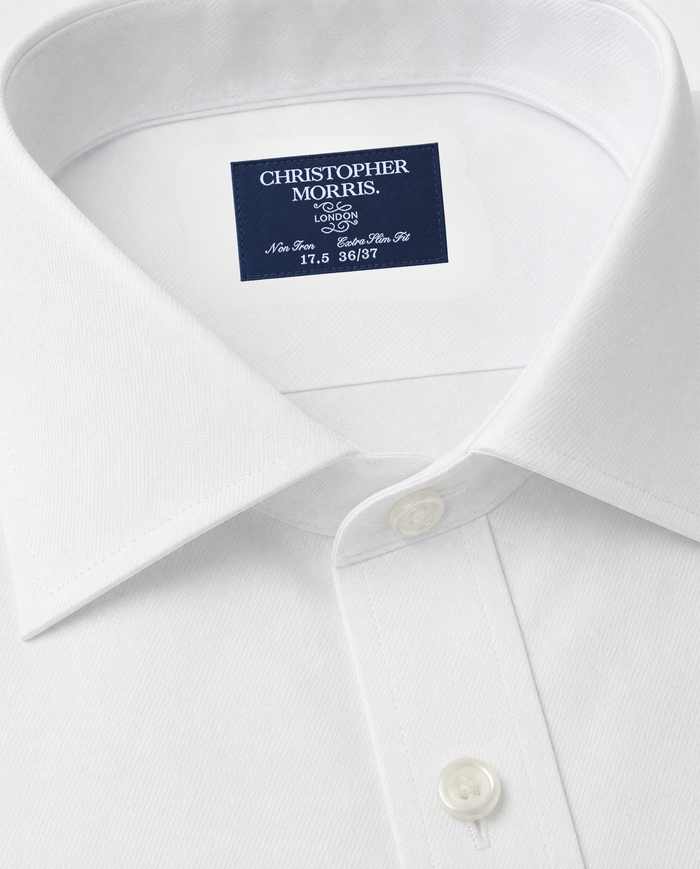 Christopher Morris Mens Solid White Extra Slim Fit Spread Collar Non Iron Cotton Dress Shirt - The Suit Depot