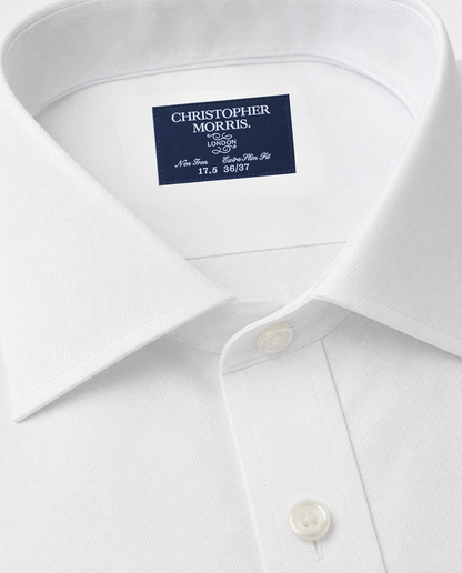 Christopher Morris Mens Solid White Extra Slim Fit Spread Collar Non Iron Cotton Dress Shirt - The Suit Depot