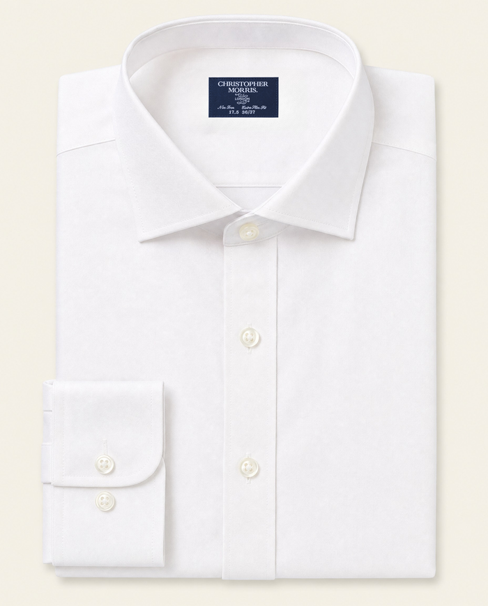 Christopher Morris Mens Solid White Extra Slim Fit Spread Collar Non Iron Cotton Dress Shirt - The Suit Depot