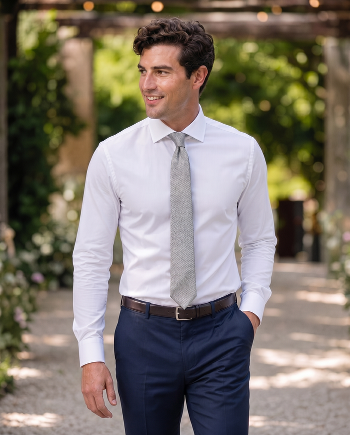 Christopher Morris Mens Solid White Extra Slim Fit Spread Collar Non Iron Cotton Dress Shirt - The Suit Depot
