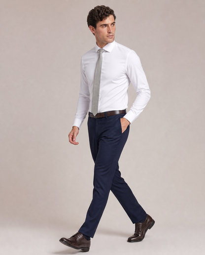 Christopher Morris Mens Solid White Extra Slim Fit Spread Collar Non Iron Cotton Dress Shirt - The Suit Depot