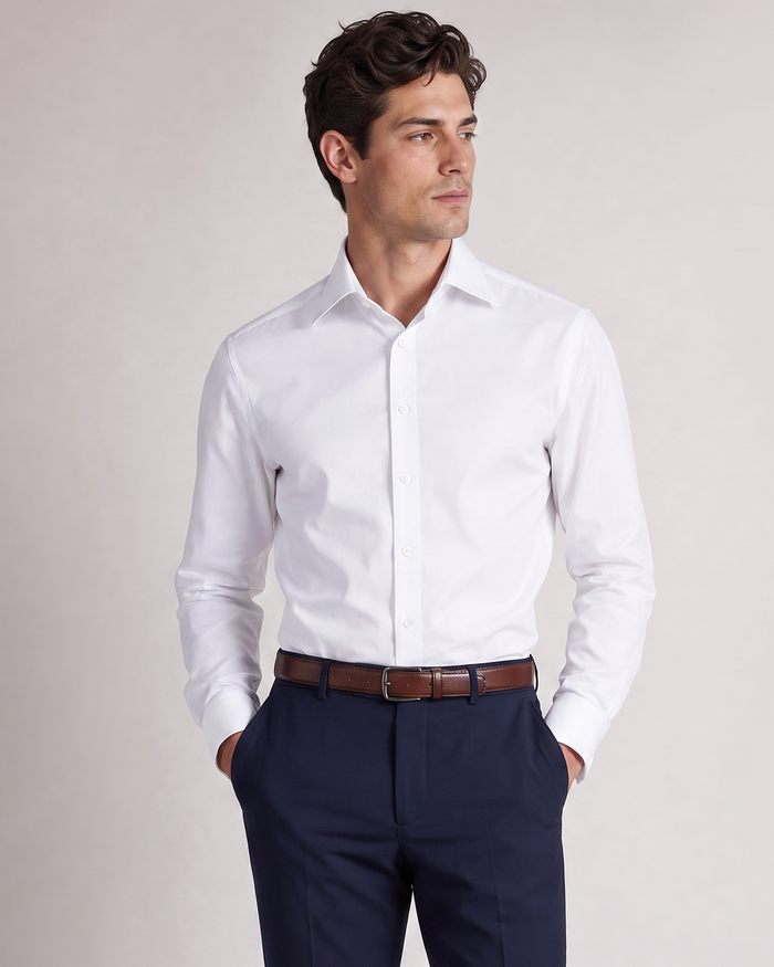 Christopher Morris Mens Solid White Slim Fit Spread Collar Non Iron Cotton Dress Shirt - The Suit Depot