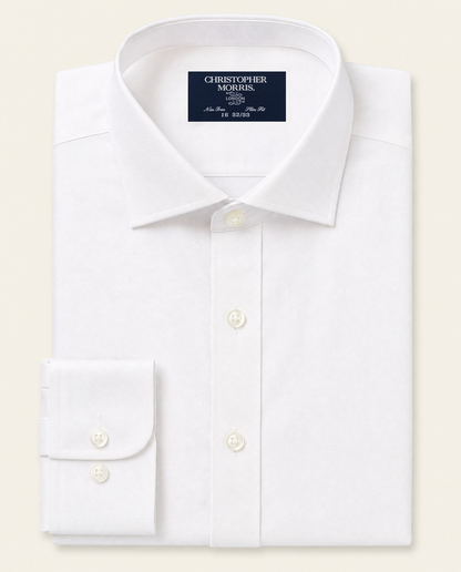 Christopher Morris Mens Solid White Slim Fit Spread Collar Non Iron Cotton Dress Shirt - The Suit Depot