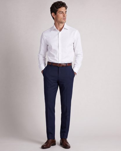 Christopher Morris Mens Solid White Slim Fit Spread Collar Non Iron Cotton Dress Shirt - The Suit Depot