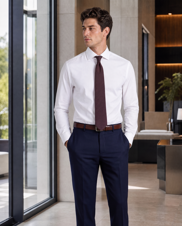 Christopher Morris Mens Solid White Slim Fit Spread Collar Non Iron Cotton Dress Shirt - The Suit Depot