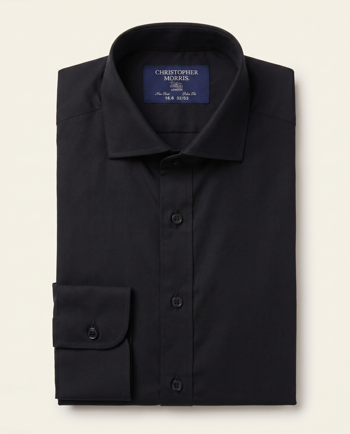 Christopher Morris Solid Black Classic Fit Spread Collar Non-Iron Barrel Cuff Cotton Dress Shirt