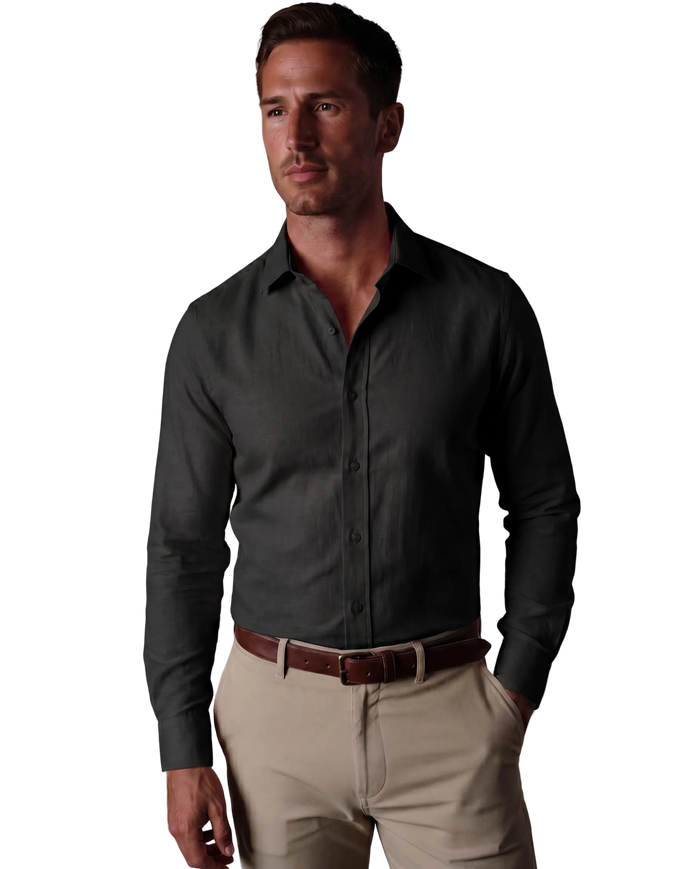 Christopher Morris Solid Black Slim Fit Spread Collar Non-Iron Barrel Cuff Cotton Dress Shirt