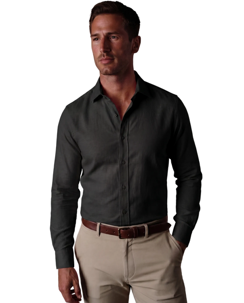 Christopher Morris Solid Black Slim Fit Spread Collar Non-Iron Barrel Cuff Cotton Dress Shirt