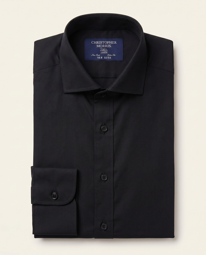 Christopher Morris Solid Black Slim Fit Spread Collar Non-Iron Barrel Cuff Cotton Dress Shirt