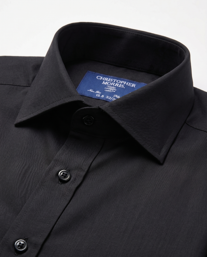 Christopher Morris Solid Black Slim Fit Spread Collar Non-Iron Barrel Cuff Cotton Dress Shirt