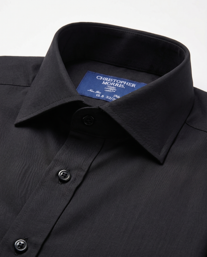 Christopher Morris Solid Black Slim Fit Spread Collar Non-Iron Barrel Cuff Cotton Dress Shirt