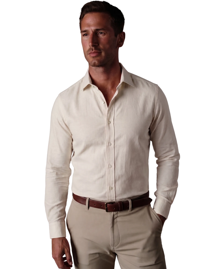 Christopher Morris Solid Cream Slim Fit Spread Collar Non-Iron Barrel Cuff Cotton Dress Shirt
