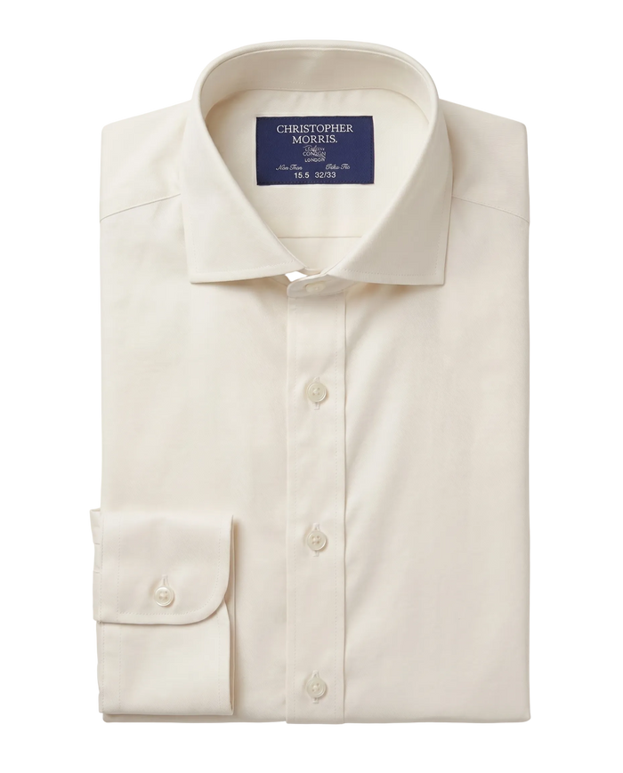 Christopher Morris Solid Cream Slim Fit Spread Collar Non-Iron Barrel Cuff Cotton Dress Shirt