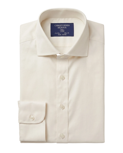 Christopher Morris Solid Cream Slim Fit Spread Collar Non-Iron Barrel Cuff Cotton Dress Shirt