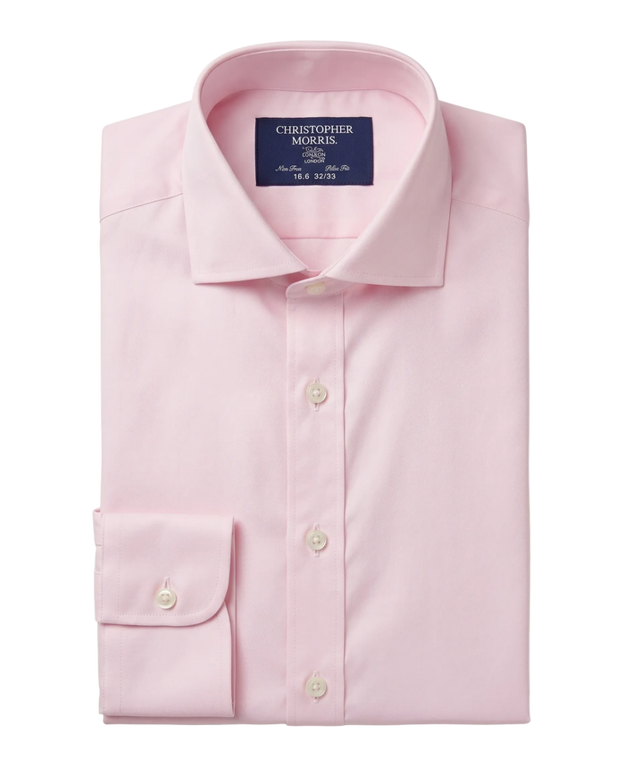 Christopher Morris Solid Pink Classic Fit Spread Collar Non-Iron Barrel Cuff Cotton Dress Shirt