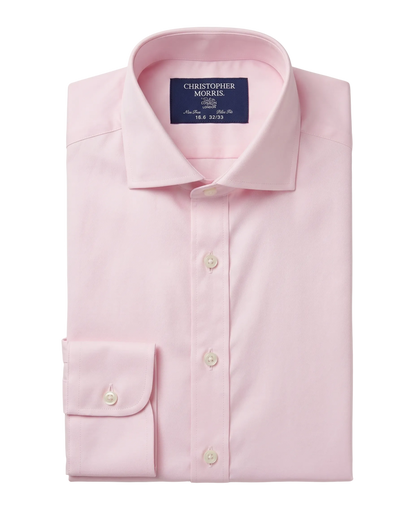 Christopher Morris Solid Pink Slim Fit Spread Collar Non-Iron Barrel Cuff Cotton Dress Shirt