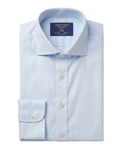 Christopher Morris Solid Powder Blue Classic Fit Spread Collar Non-Iron Barrel Cuff Cotton Dress Shirt