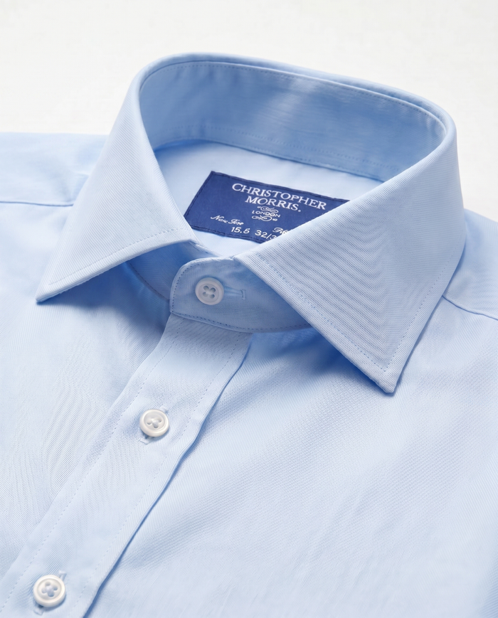 Christopher Morris Solid Powder Blue Slim Fit Spread Collar Non-Iron Barrel Cuff Cotton Dress Shirt