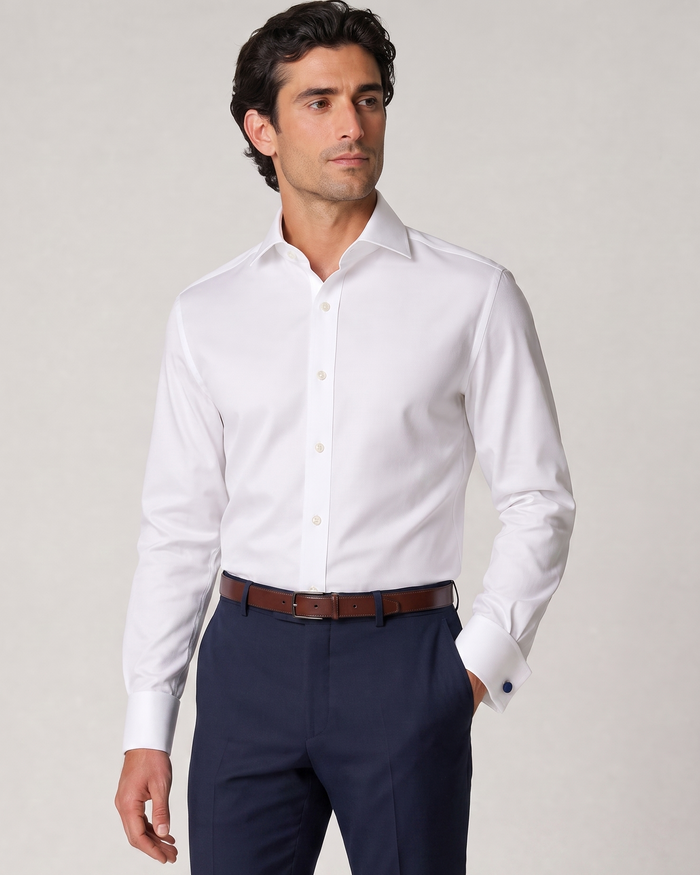 Christopher Morris Solid White Slim Fit Cotton Spread Collar Non-Iron French Cuff Dress Shirt - The Suit Depot