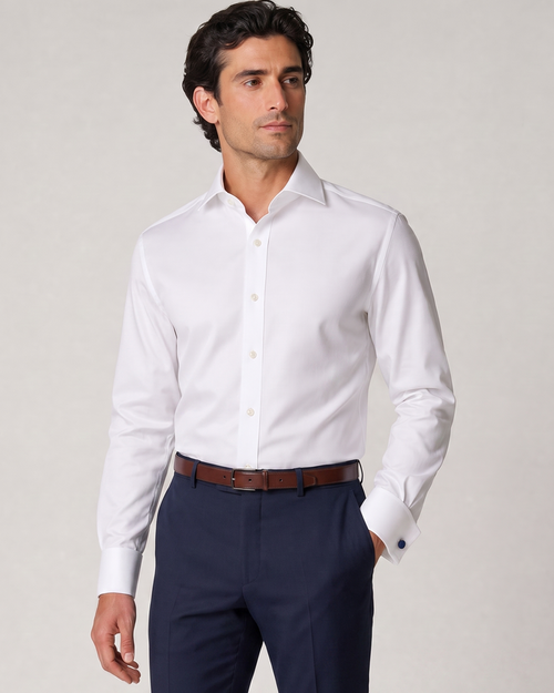 Christopher Morris Solid White Slim Fit Cotton Spread Collar Non-Iron French Cuff Dress Shirt - The Suit Depot