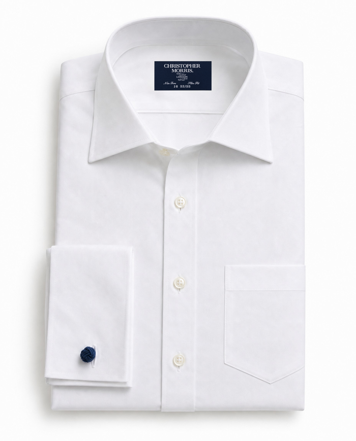 Christopher Morris Solid White Slim Fit Cotton Spread Collar Non-Iron French Cuff Dress Shirt - The Suit Depot