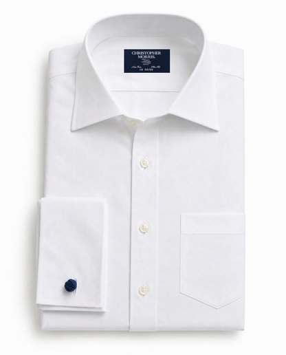 Christopher Morris Solid White Slim Fit Cotton Spread Collar Non-Iron French Cuff Dress Shirt - The Suit Depot