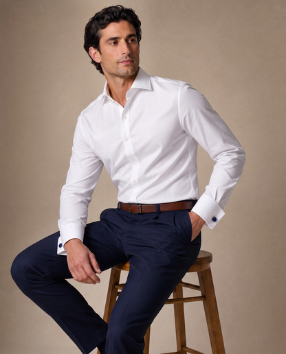 Christopher Morris Solid White Slim Fit Cotton Spread Collar Non-Iron French Cuff Dress Shirt - The Suit Depot