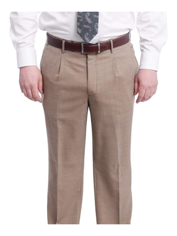 Arthur Black PANTS Arthur Black Classic Fit Light Brown Birdseye Single Pleated Wool Dress Pants
