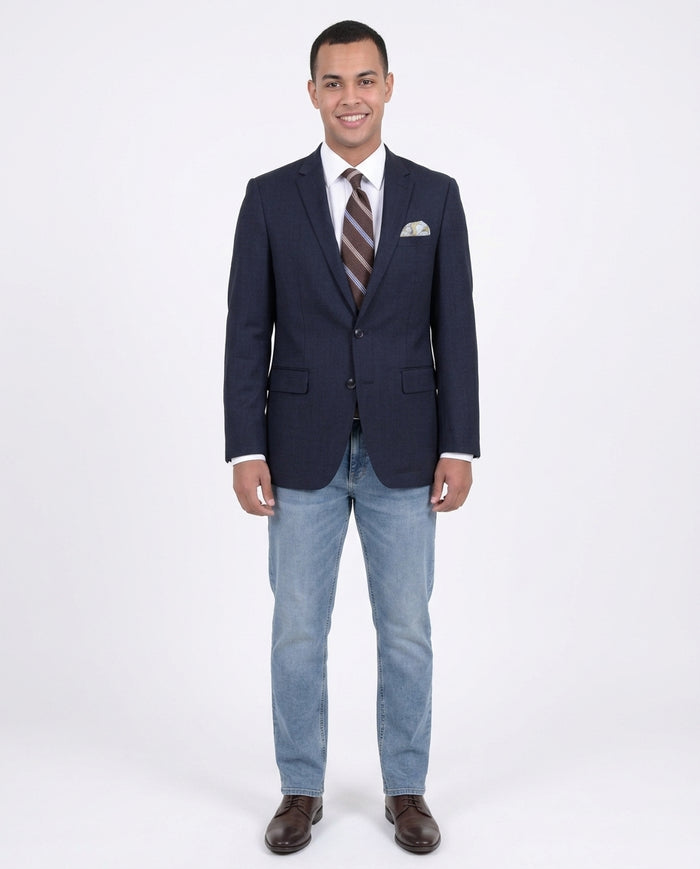 Arthur Black Classic Fit Navy Hopsack Weave Two Button Wool Blazer Sportcoat - The Suit Depot