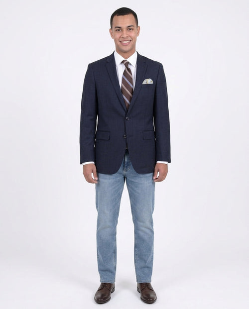 Arthur Black Classic Fit Navy Hopsack Weave Two Button Wool Blazer Sportcoat - The Suit Depot