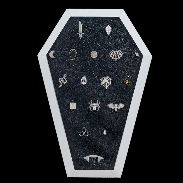 Coffin Silver Trim Display w/ Threadless Ends - Khrysos Jewelry