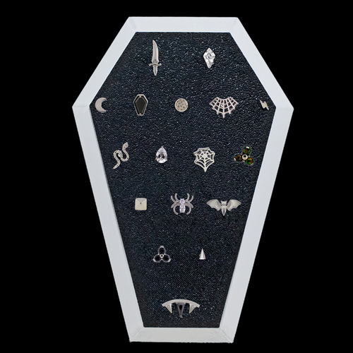 Coffin Silver Trim Display w/ Threadless Ends - Khrysos Jewelry