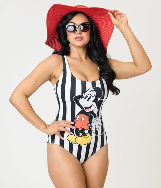 Disney Mickey & Friends Collection by Unique Vintage Black Stripe Mickey Huntington Swimsuit