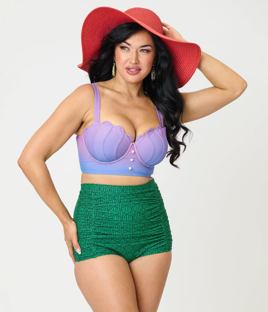 Disney Princess Collection by Unique Vintage Green Ariel Shell Monroe Swim Bottom