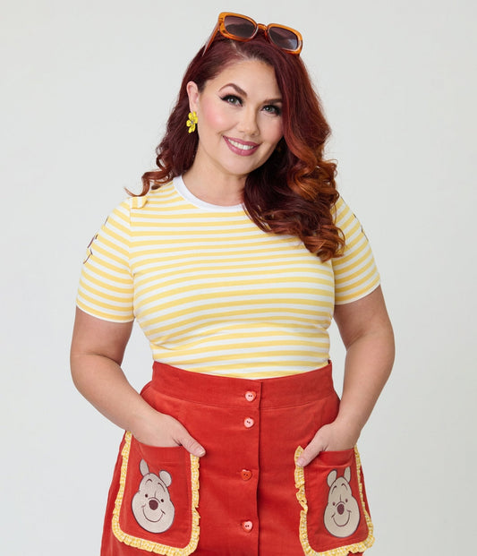 Disney Winnie the Pooh Collection by Unique Vintage Plus Size Yellow Stripe Back to Basics Top