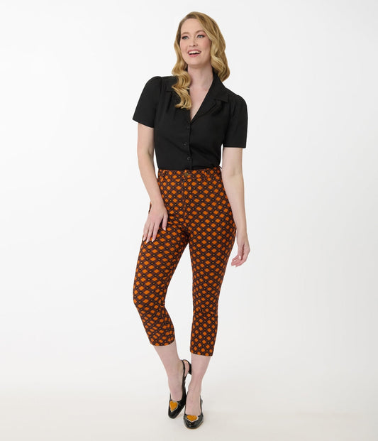 Disney's Mickey & Friends Collection by Unique Vintage Orange & Black Mickey Gingham Capri Pants