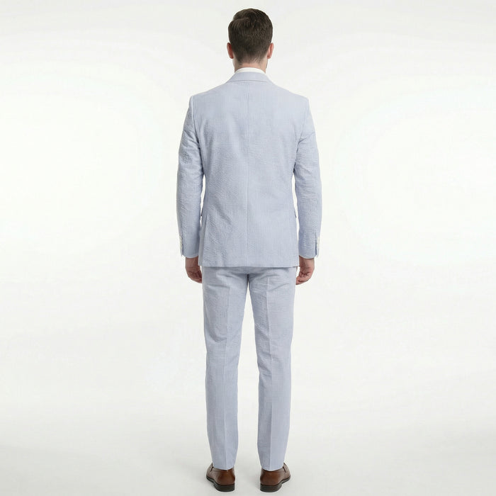 Emigre Classic Fit Blue Striped Two Button Cotton Seersucker Suit - The Suit Depot