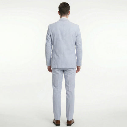 Emigre Classic Fit Blue Striped Two Button Cotton Seersucker Suit - The Suit Depot